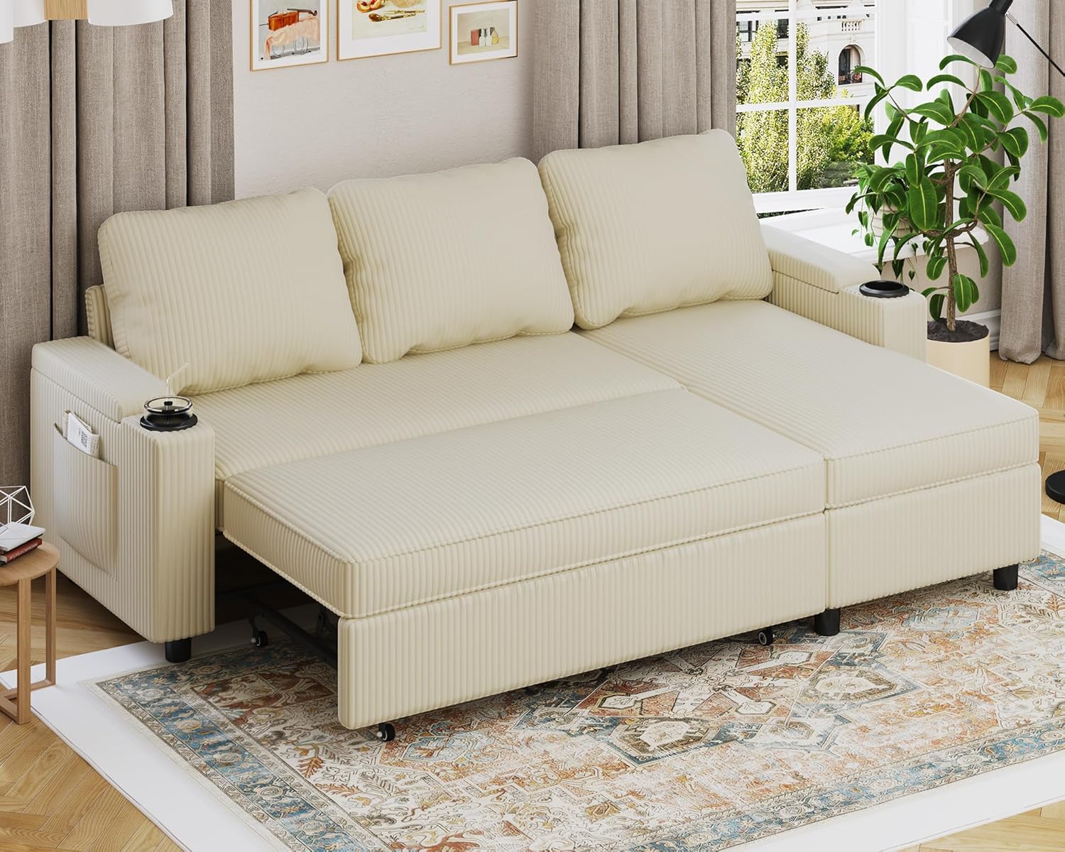 Devoko Ecksofa L-Form mit Schlaffunktion & Bettkasten, 3-Sitzer Schlafsofa aus Velours für Wohnzimmer & Gästezimmer