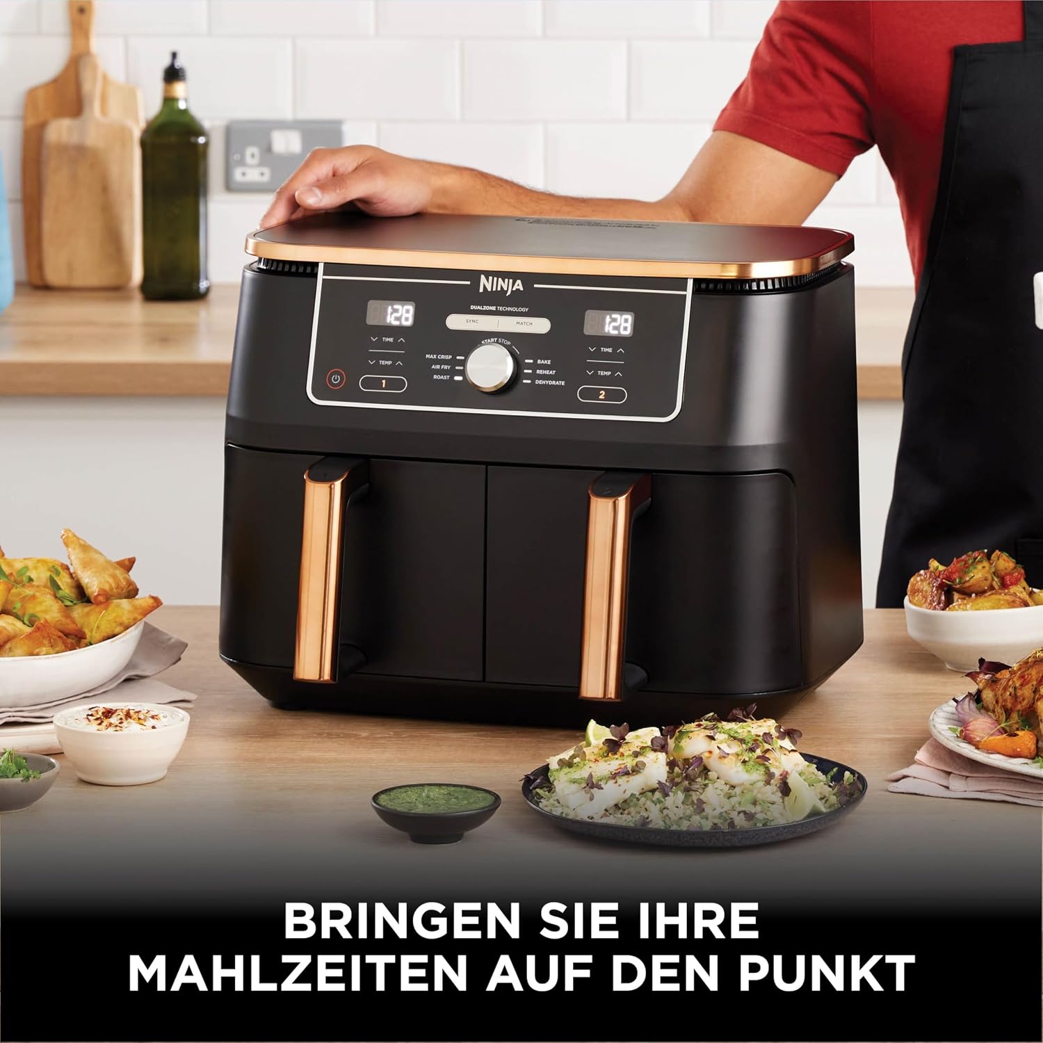 Ninja Foodi MAX Dual Zone Heißluftfritteuse, 9,5L Airfryer, 2 Fächer, mit Zange, Antihaftbeschichtung, spülmaschinenfeste Körbe, 6-in-1