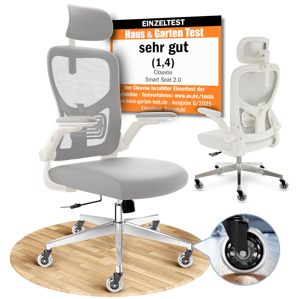 CLOUVOU BrightSeat Ergonomischer Bürostuhl Schwarz bis 150 kg – Schreibtischstuhl mit Kopfstütze, Lendenstütze & 2D Armlehnen