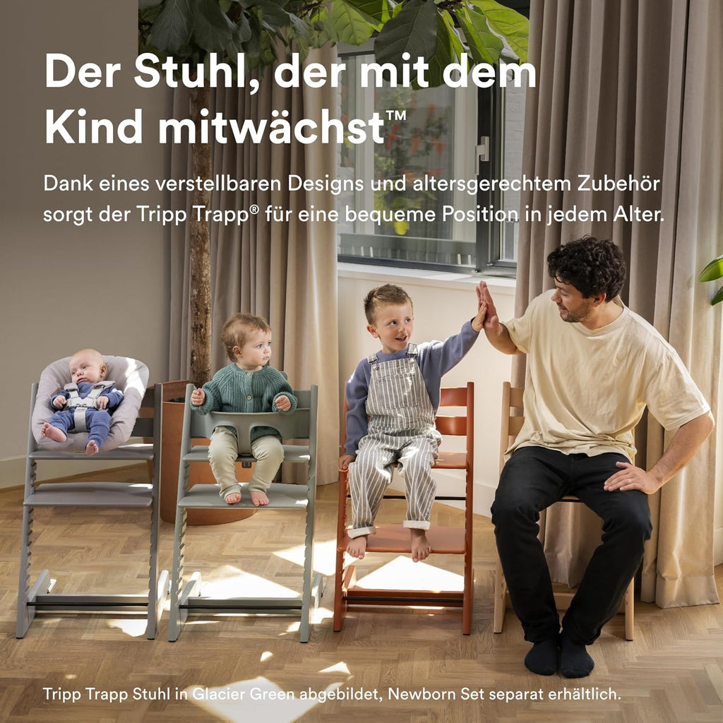 Stokke Tripp Trapp Hochstuhl Weiß mit Baby Set2, mitwachsender Kinderhochstuhl aus Buchenholz, verstellbar