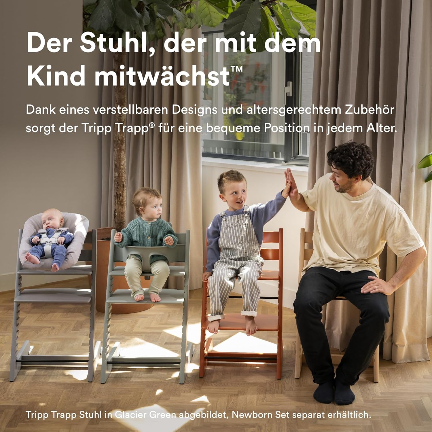 Stokke Tripp Trapp Hochstuhl Weiß mit Baby Set2, mitwachsender Kinderhochstuhl aus Buchenholz, verstellbar