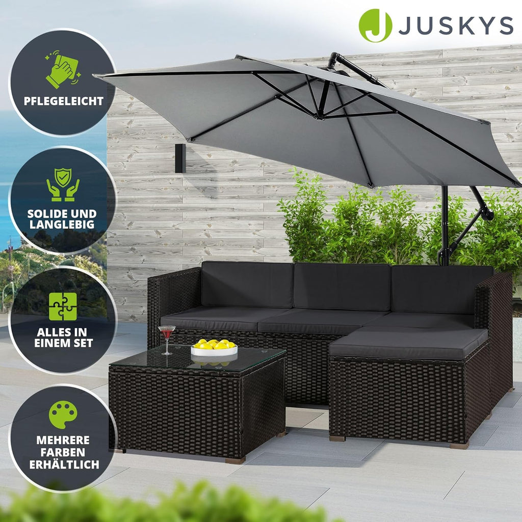 Juskys Polyrattan Lounge Set Punta Cana für 3–4 Personen – Gartenmöbel Set mit Sofa, Hocker, Tisch & Kissen