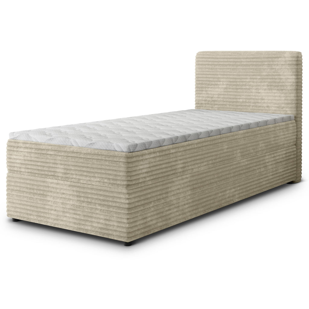 Masseno Boxspringbett PISA Creme mit Matratze & Topper, Polsterbett mit Bettkasten und gepolstertem Kopfteil