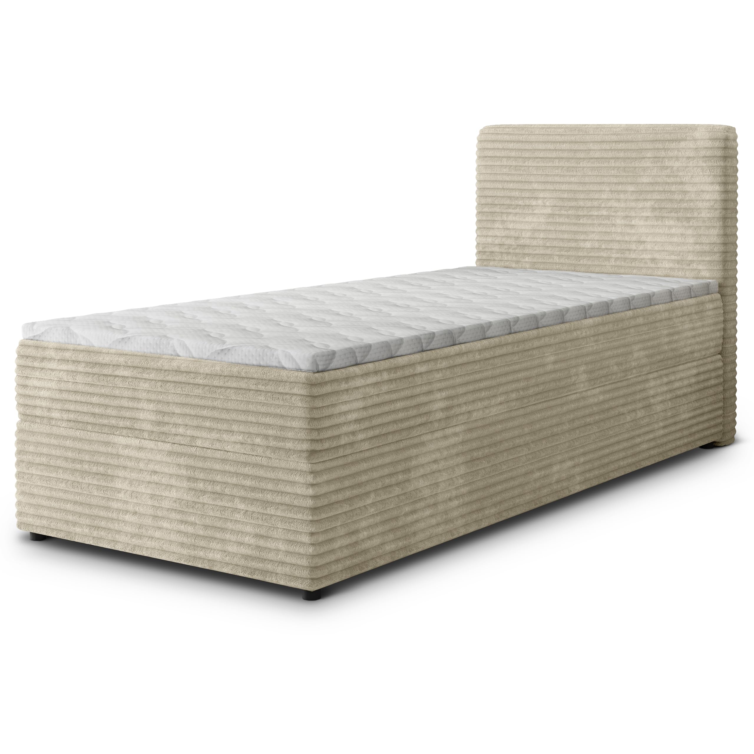Masseno Boxspringbett PISA Creme mit Matratze & Topper, Polsterbett mit Bettkasten und gepolstertem Kopfteil