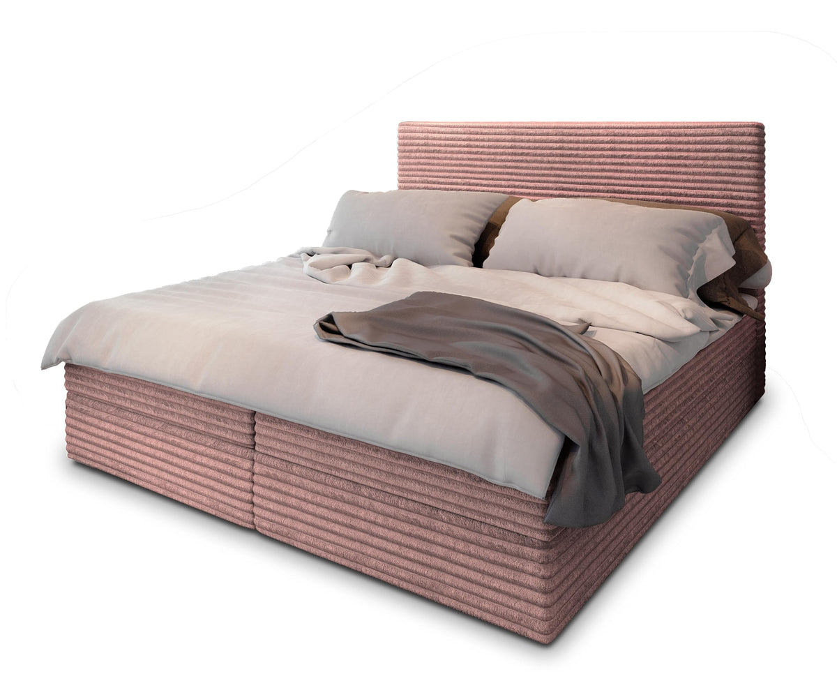 Masseno Boxspringbett PISA Creme mit Matratze & Topper, Polsterbett mit Bettkasten und gepolstertem Kopfteil