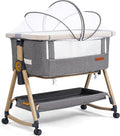 Maydolly 3-in-1 Beistellbett Baby Grau mit Matratze, höhenverstellbares Babybett mit Rollen & Moskitonetz
