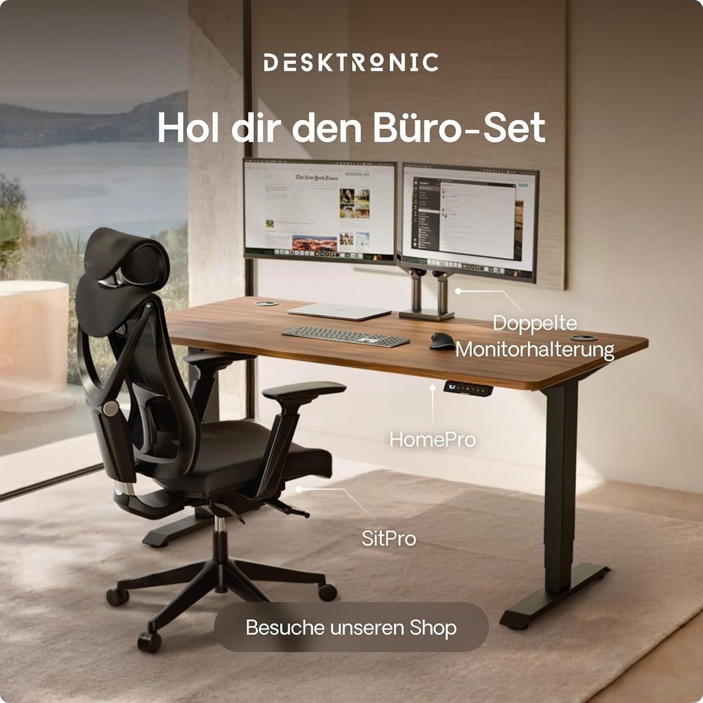 Desktronic HomePro Schreibtisch elektrisch höhenverstellbar, Steh-Sitz Schreibtisch mit Dual Motor, Touchscreen & USB-A/USB-C