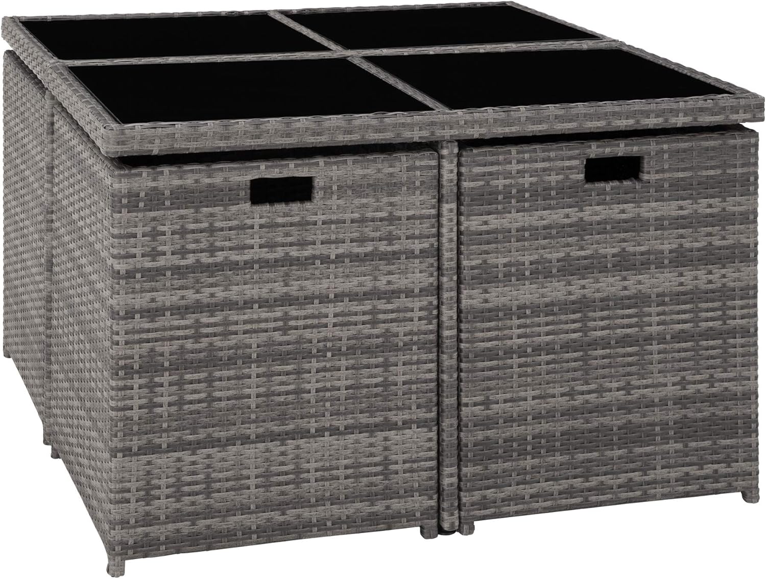 tectake Rattan Lounge Set mit Aluminiumgestell, 4 Stühle, 4 Hocker & Glastisch Wetterfeste Gartenmöbel