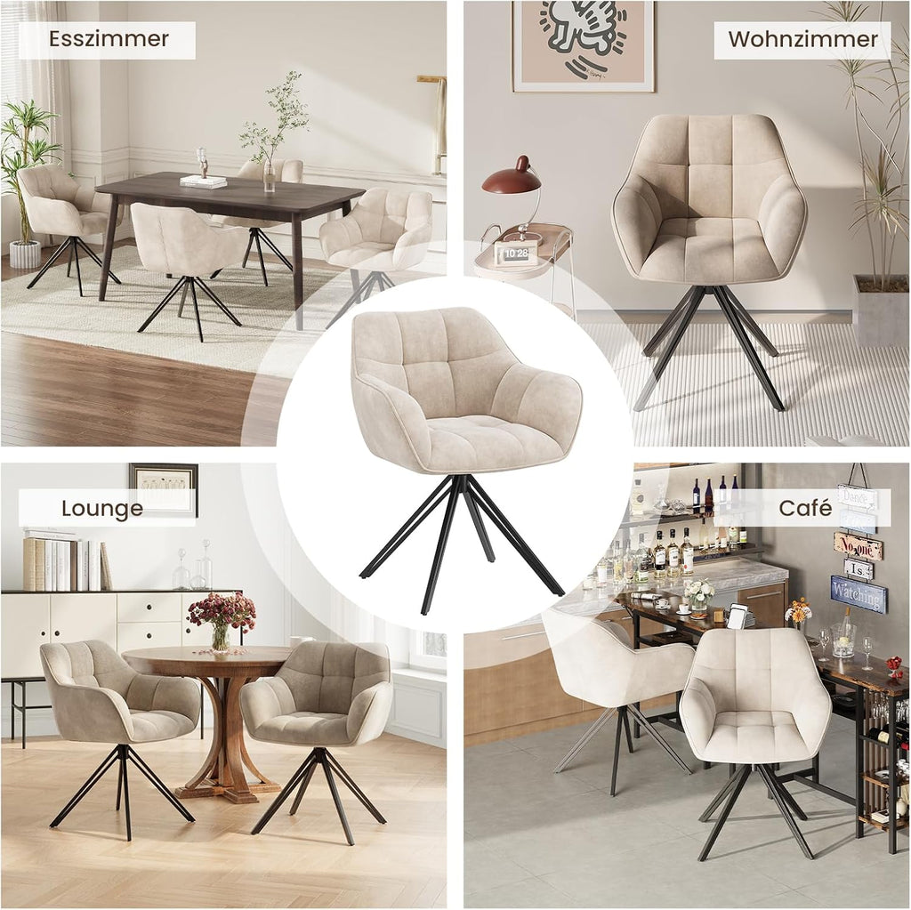 COLAMY Drehstühle für Esszimmer, 2er Set, Drehbare Polsterstühle mit Armlehnen und Rückenlehne, Bequeme Küchenstühle für Wohnzimmer & Essbereich