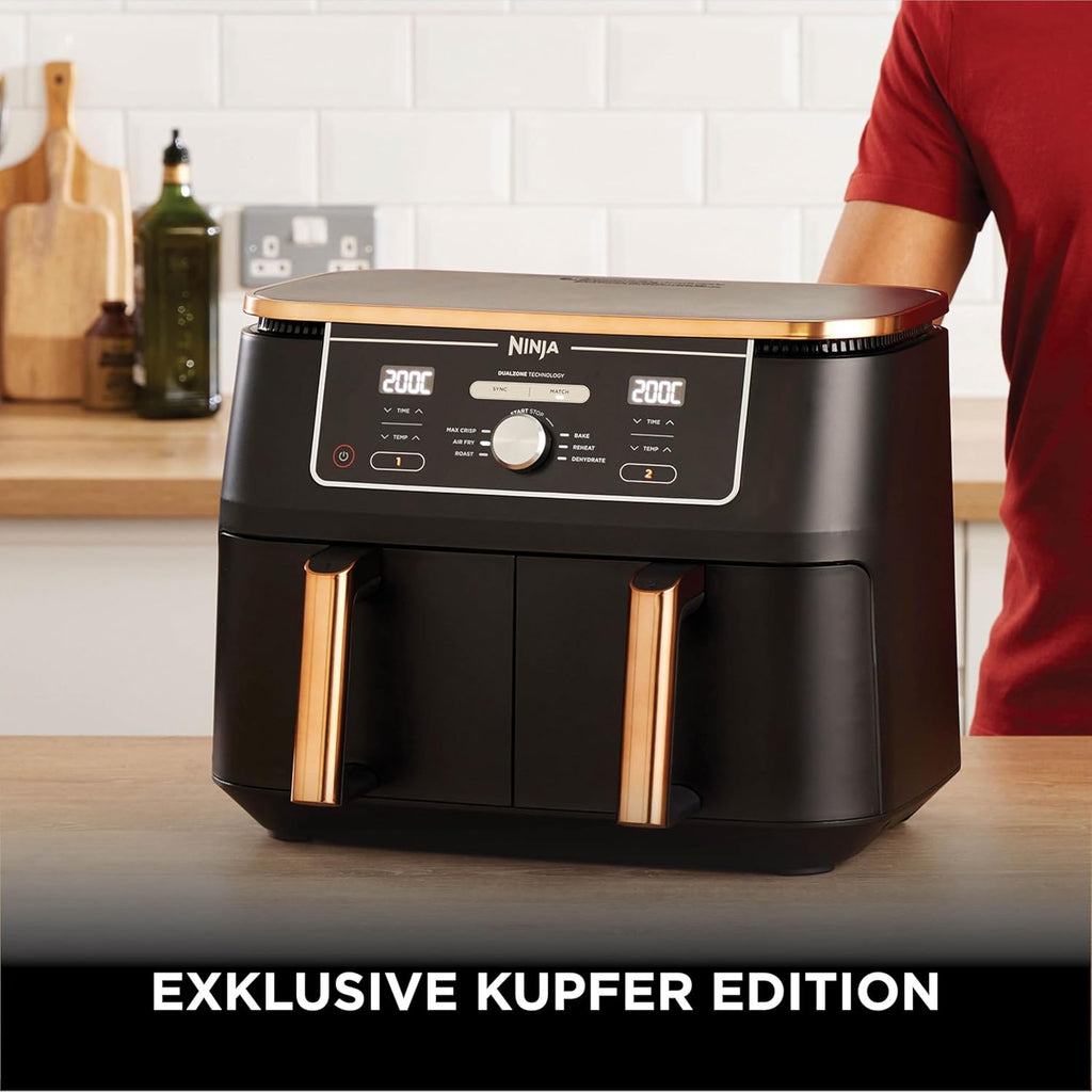 Ninja Foodi MAX Dual Zone Heißluftfritteuse, 9,5L Airfryer, 2 Fächer, mit Zange, Antihaftbeschichtung, spülmaschinenfeste Körbe, 6-in-1