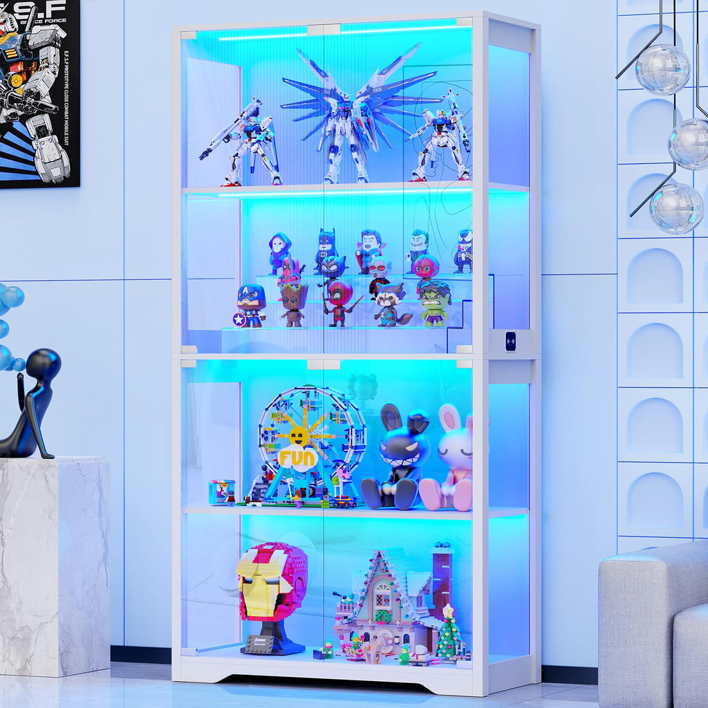 BROTTAR Beleuchtete Glasvitrine mit LED Sensor, moderner Vitrinenschrank & Standvitrine, 4 Etagen Sicherheitsglas Vitrine für Lego, Figuren und