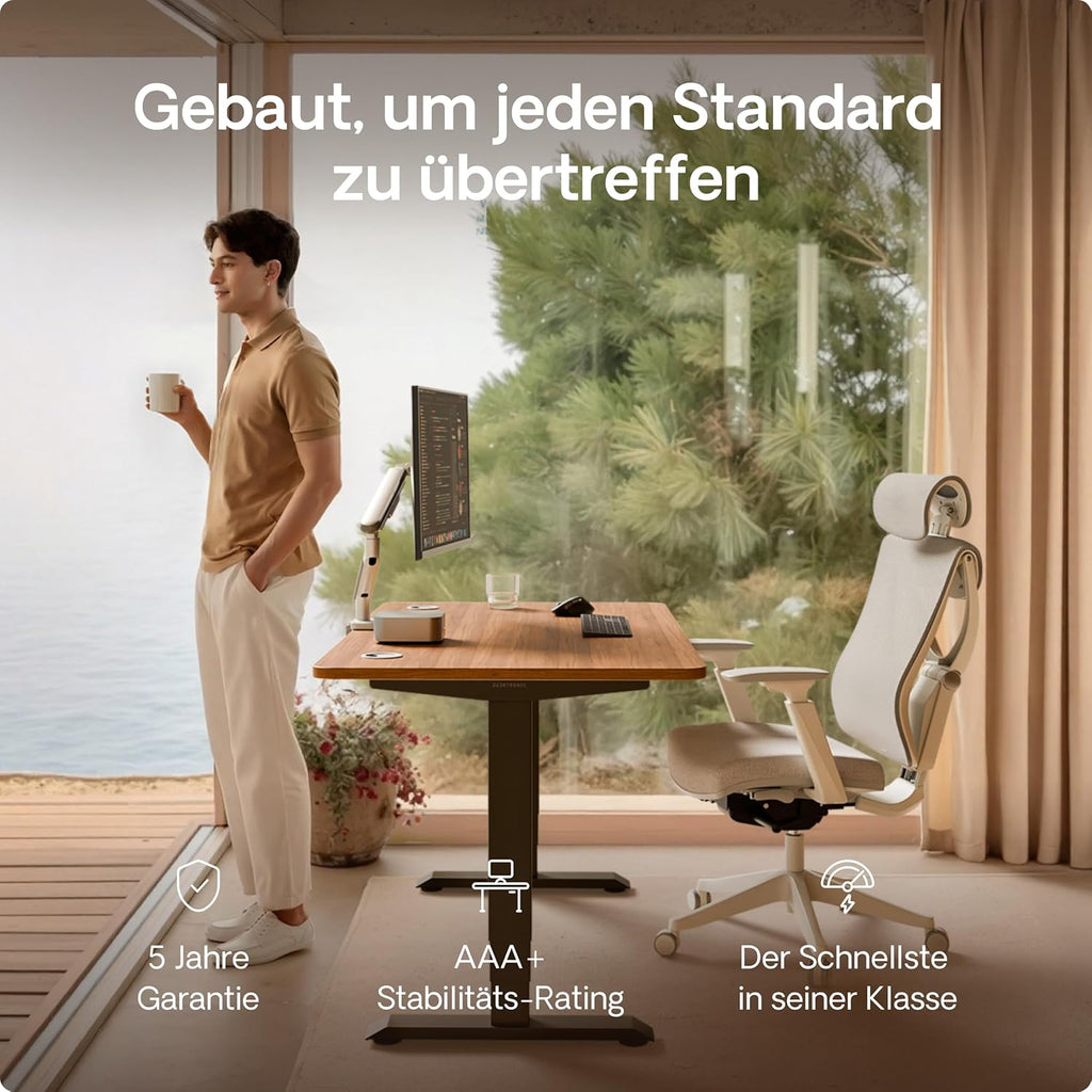 Desktronic HomePro Schreibtisch elektrisch höhenverstellbar, Steh-Sitz Schreibtisch mit Dual Motor, Touchscreen & USB-A/USB-C