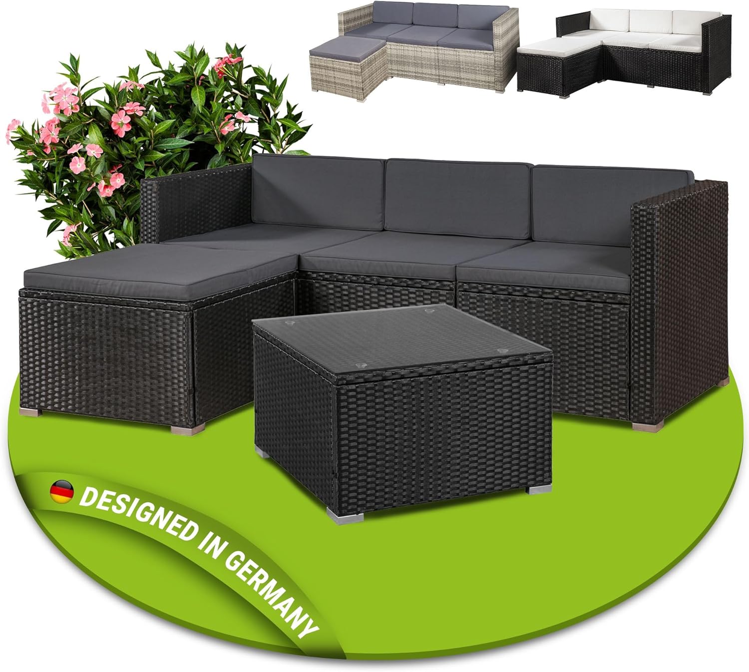 Juskys Polyrattan Lounge Set Punta Cana für 3–4 Personen – Gartenmöbel Set mit Sofa, Hocker, Tisch & Kissen