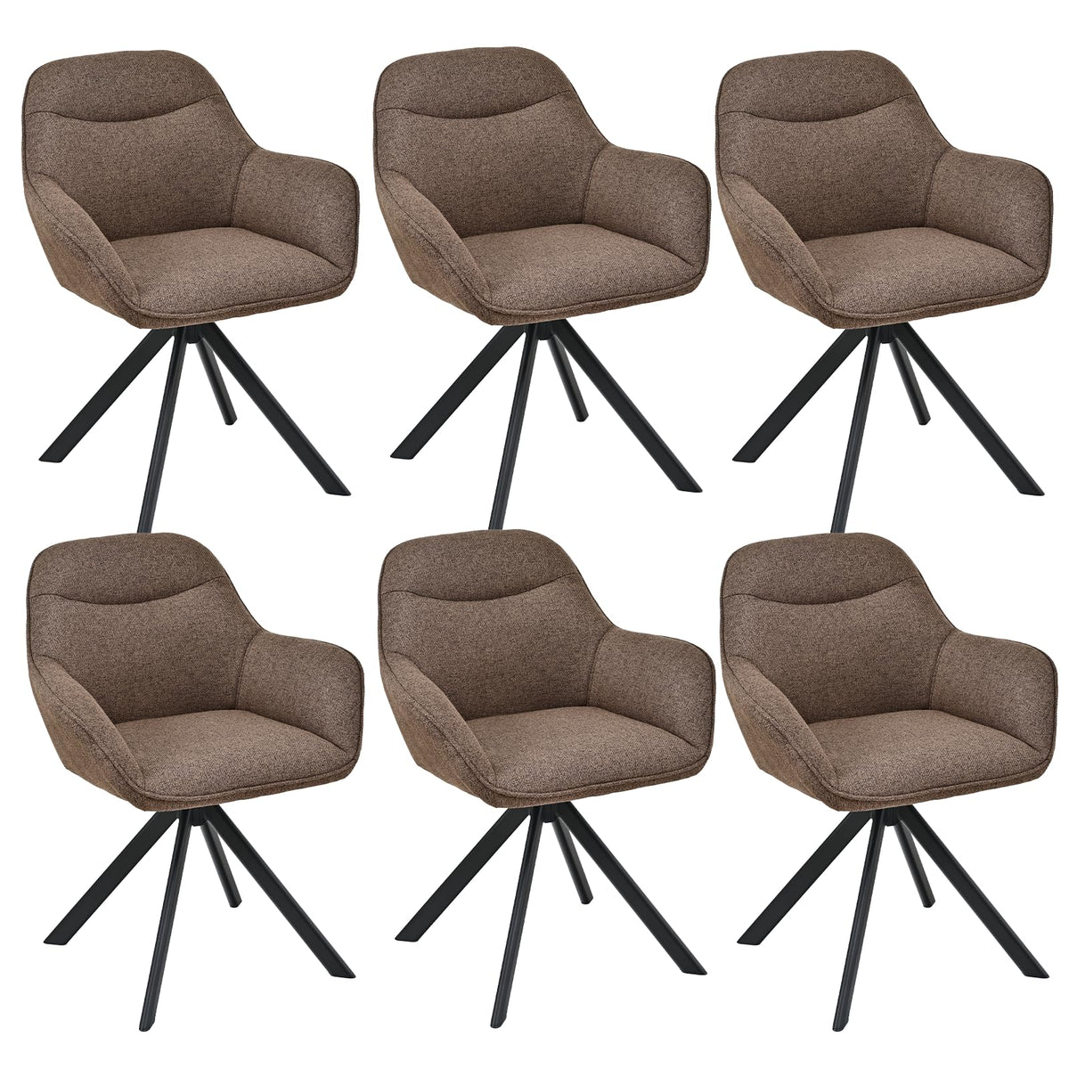 6er Set Esszimmerstühle Drehbar mit Armlehne, 360° Drehstuhl Polsterstuhl Samt Modern Küchenstuhl mit Metallbeine für Esszimmer, Wohnzimmer, Büro