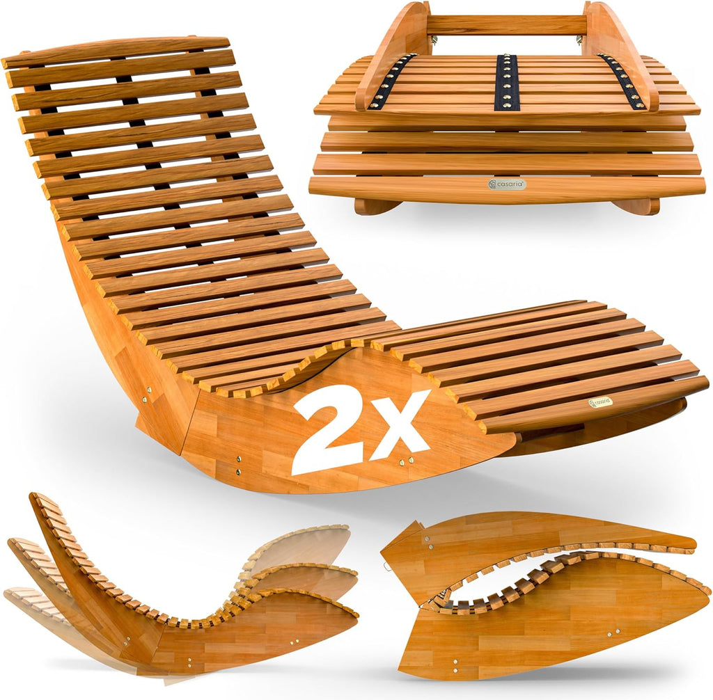 Casaria 2er Sonnenliegen Set Akazienholz FSC® – Klappbare Gartenliegen Braun, Relaxliegen bis 160 kg, 195 × 60 cm