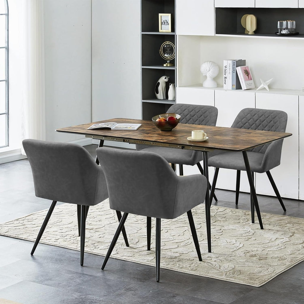 CLIPOP Esszimmerstühle 4er Set, Küchenstühle Grau Kunstlederstoff stühle Polsterstühle mit Armlehne Metallbeine Polstersessel Stühle für Esszimmer