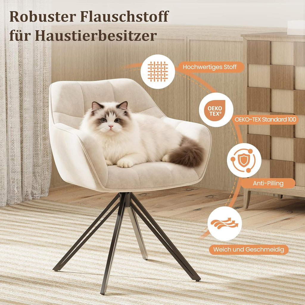 COLAMY Drehstühle für Esszimmer, 2er Set, Drehbare Polsterstühle mit Armlehnen und Rückenlehne, Bequeme Küchenstühle für Wohnzimmer & Essbereich