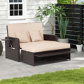 GIANTEX Rattan Lounge Gartenmöbel Set 2-Sitzer mit Doppelliege & Hocker, Outdoor Sofa mit Stauraum, verstellbar für Balkon & Terrasse