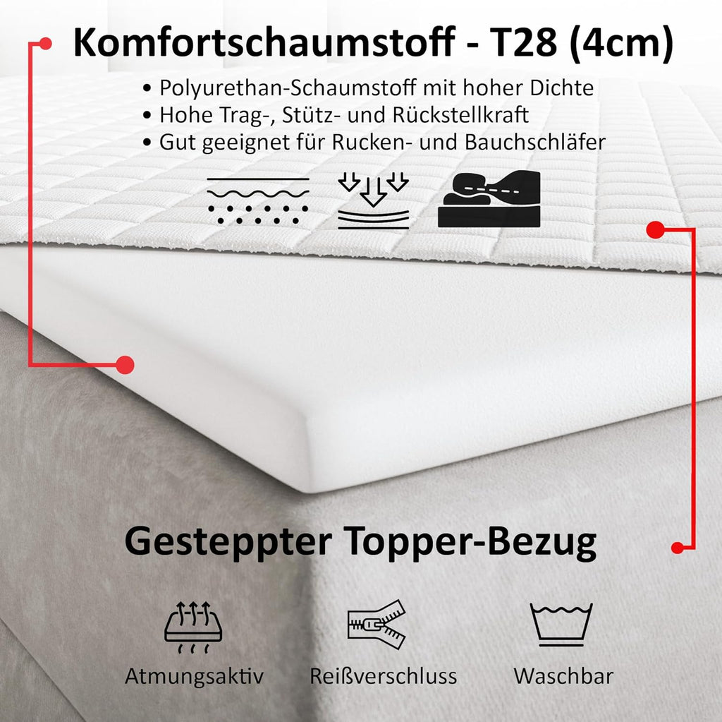 Motivena Santiago Boxspringbett 160x200 Beige Samt mit Bettkasten – Matratze H4 & Topper H3, Polsterbett mit Kopfteil