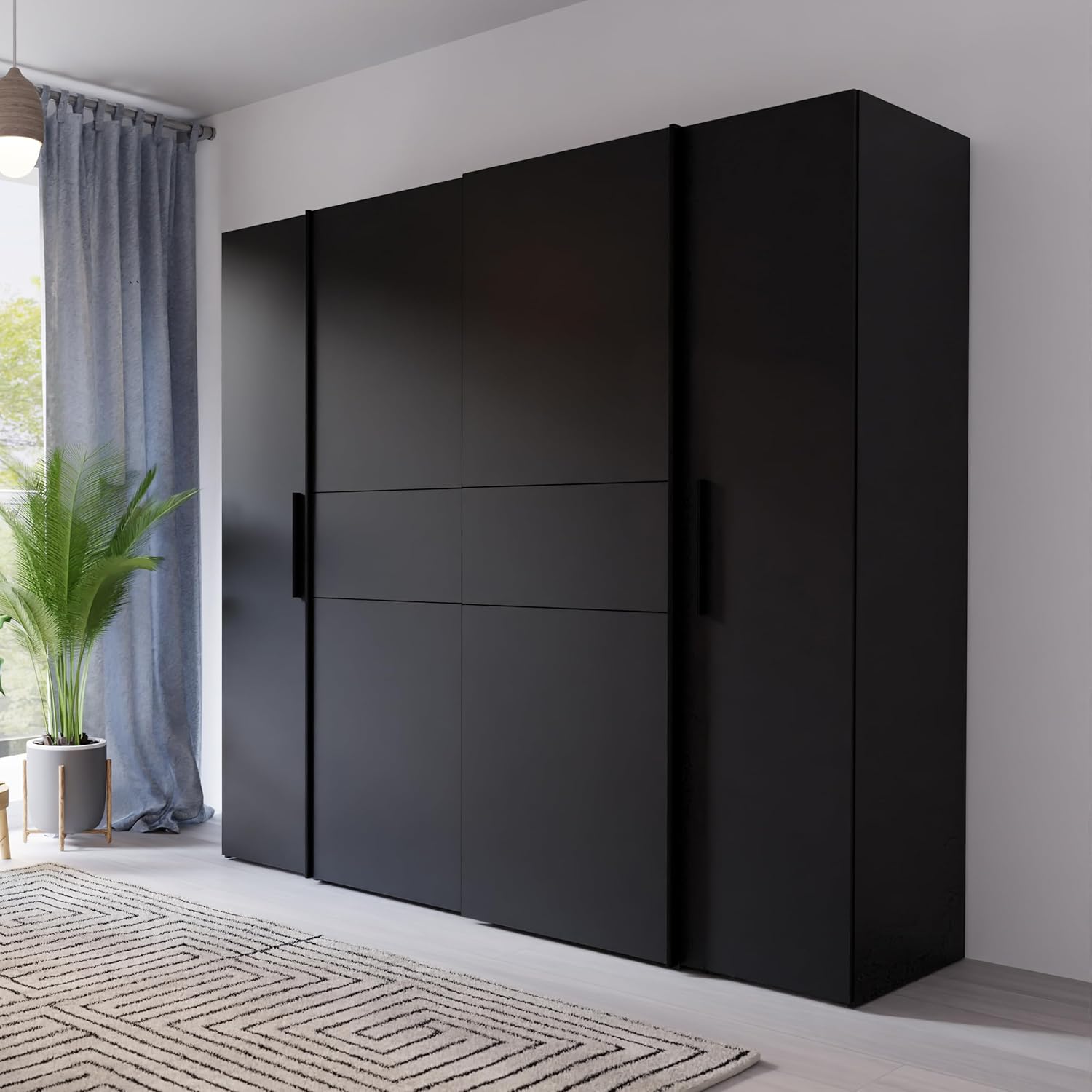 Forte Kalixtus Kleiderschrank 4-türig mit Schwebetüren – Moderner Schlafzimmerschrank mit Kleiderstangen & Einlegeböden