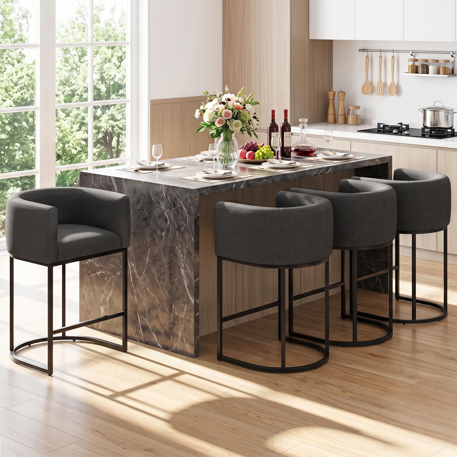 Barhocker 2er Set, 62 cm Leinen, Beige