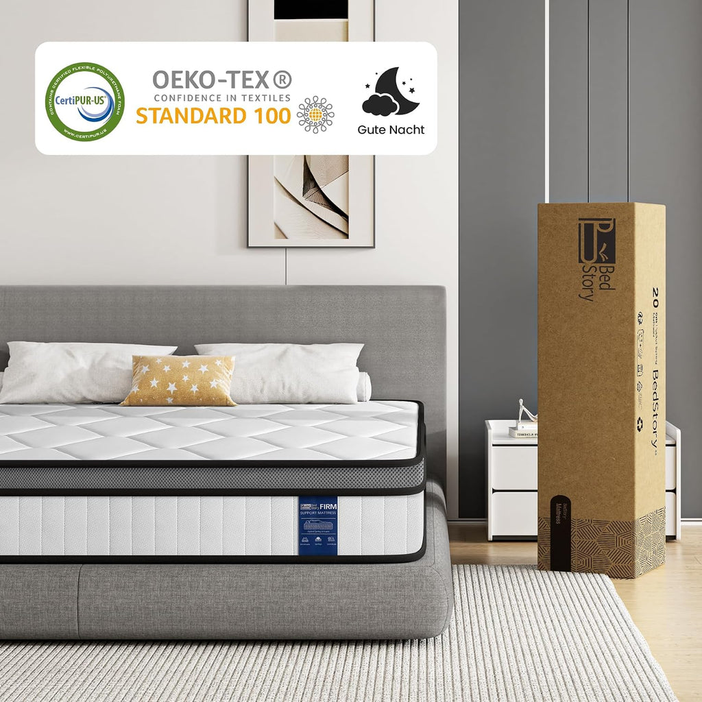BedStory Matratze 160x200cm,Federkernmatratze H3 Höhe 20cm Taschenfederkernmatratze Mittelfeste Orthopädischem,Öko-Tex Zertifiziert, Matratze für