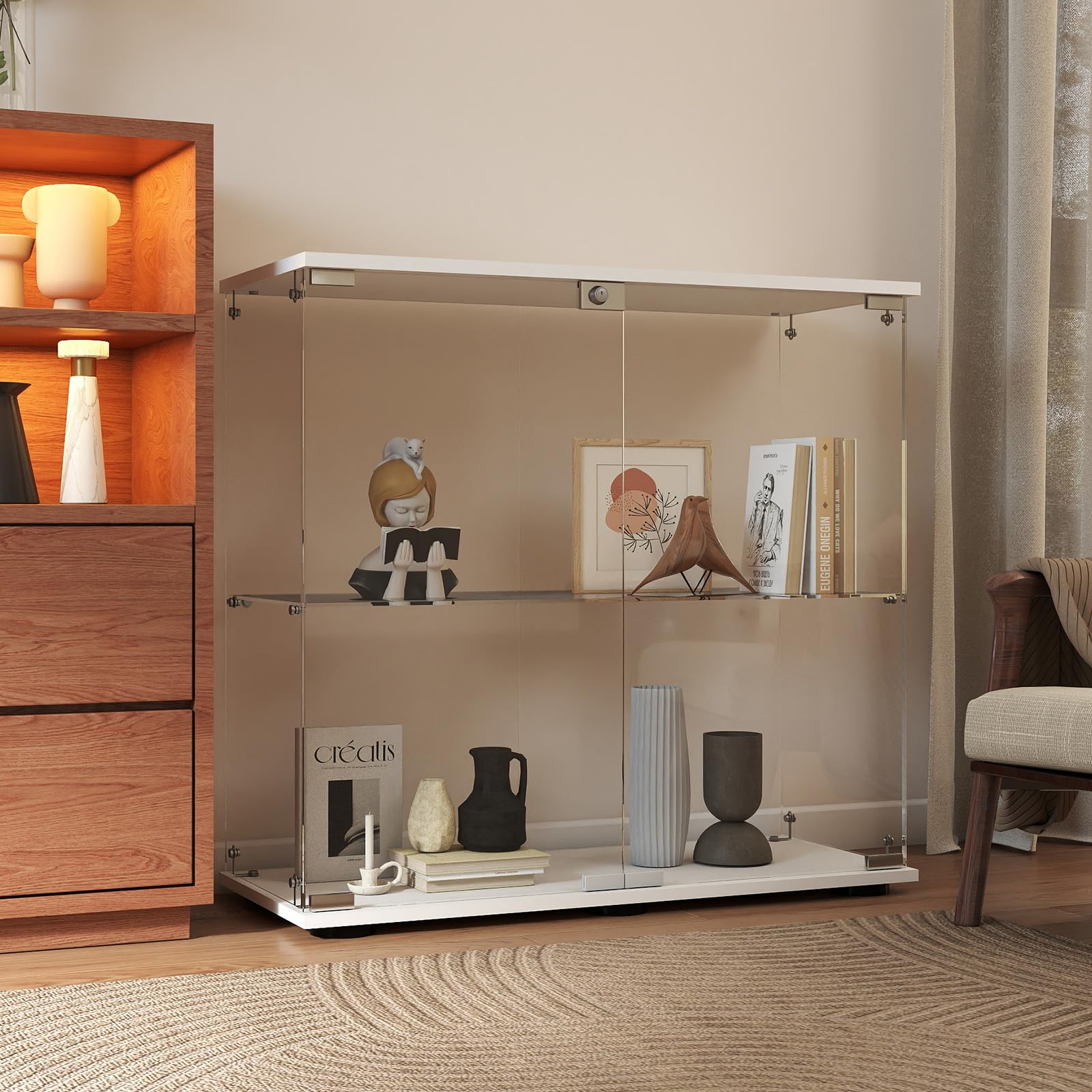 Glasvitrine Standvitrine in Schwarz, 164x42,5x36,5CM Glas Vitrine