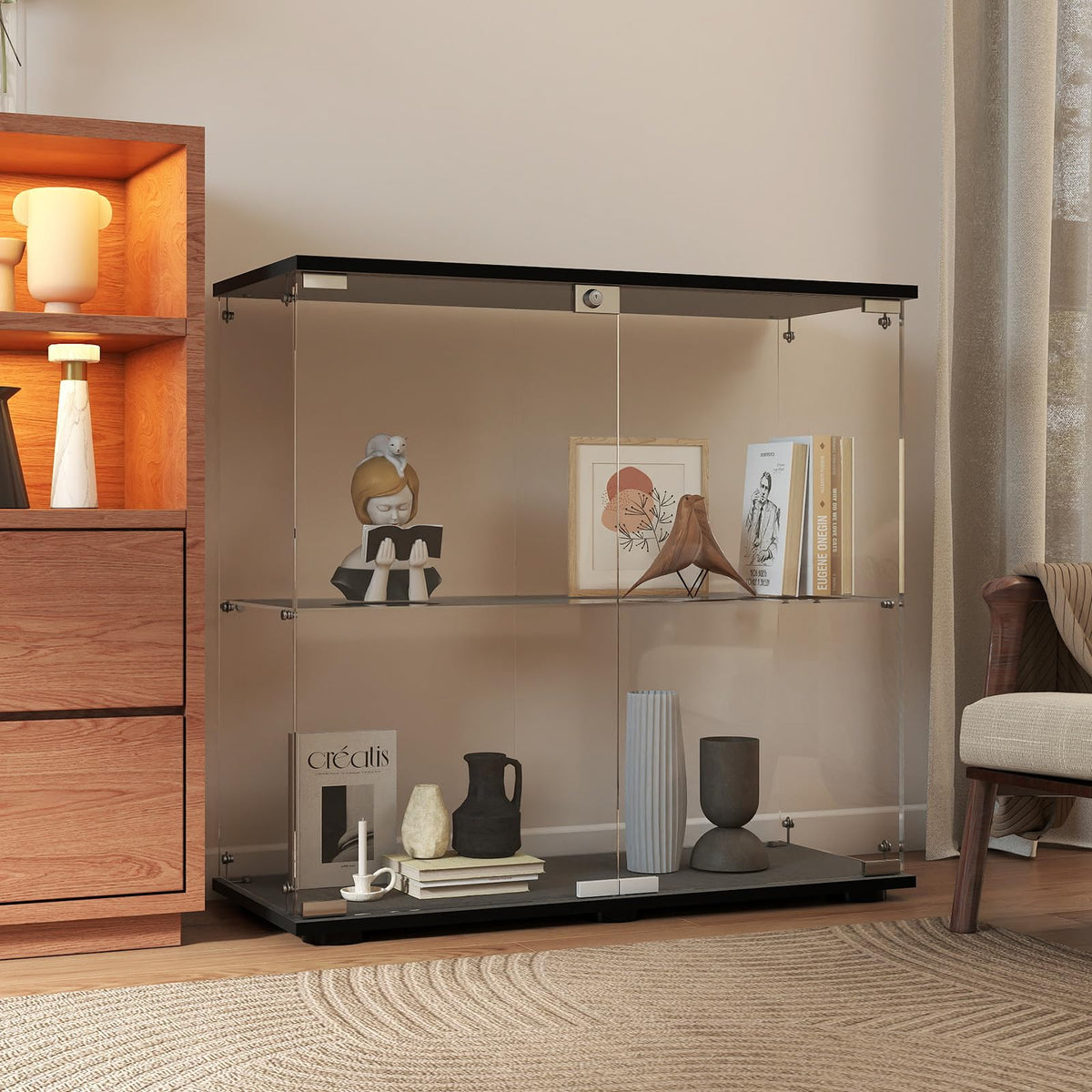 Glasvitrine Standvitrine in Schwarz, 164x42,5x36,5CM Glas Vitrine