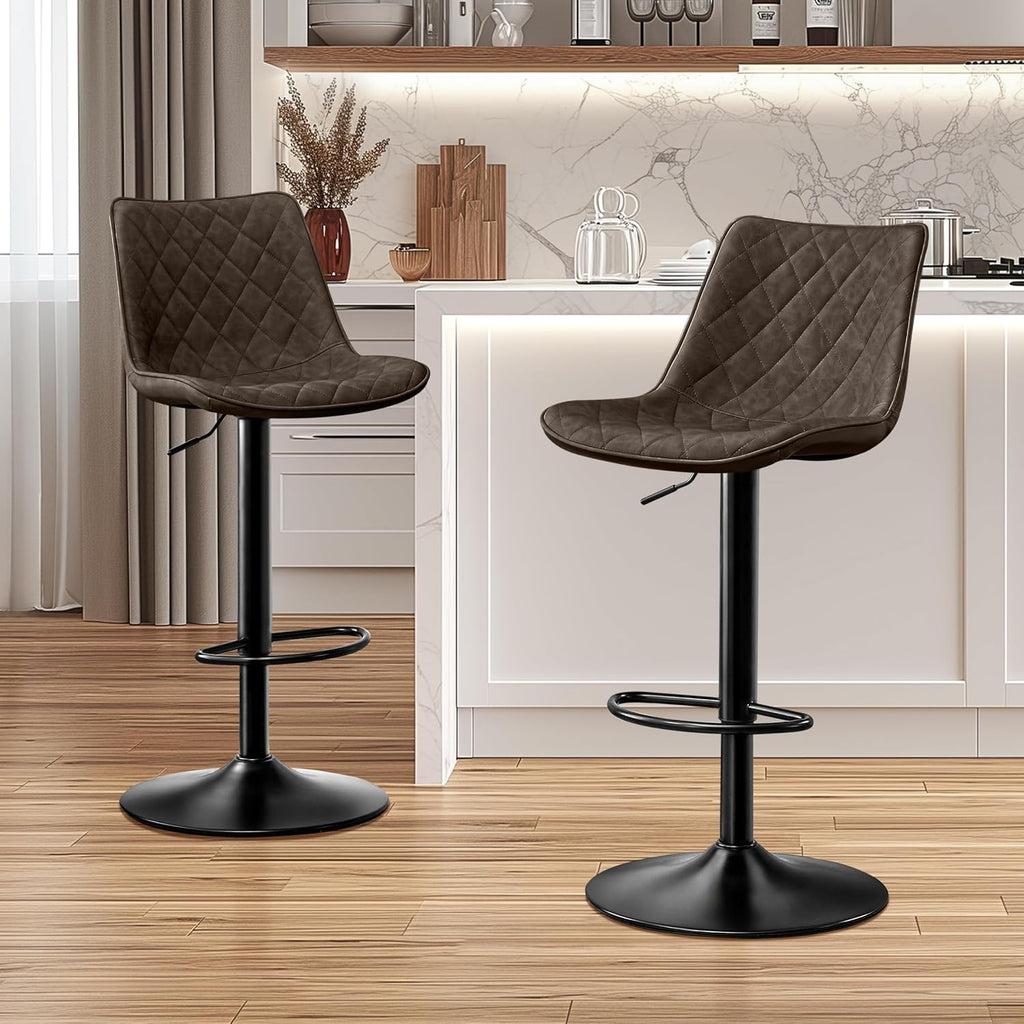 STOOLINK Barhocker 2er Set Barstuhl Höhenverstellbar mit Mikrofaser-Leder, Barhocker mit Lehne, Tresenhocker Drehbar, Bistrohocker Designer