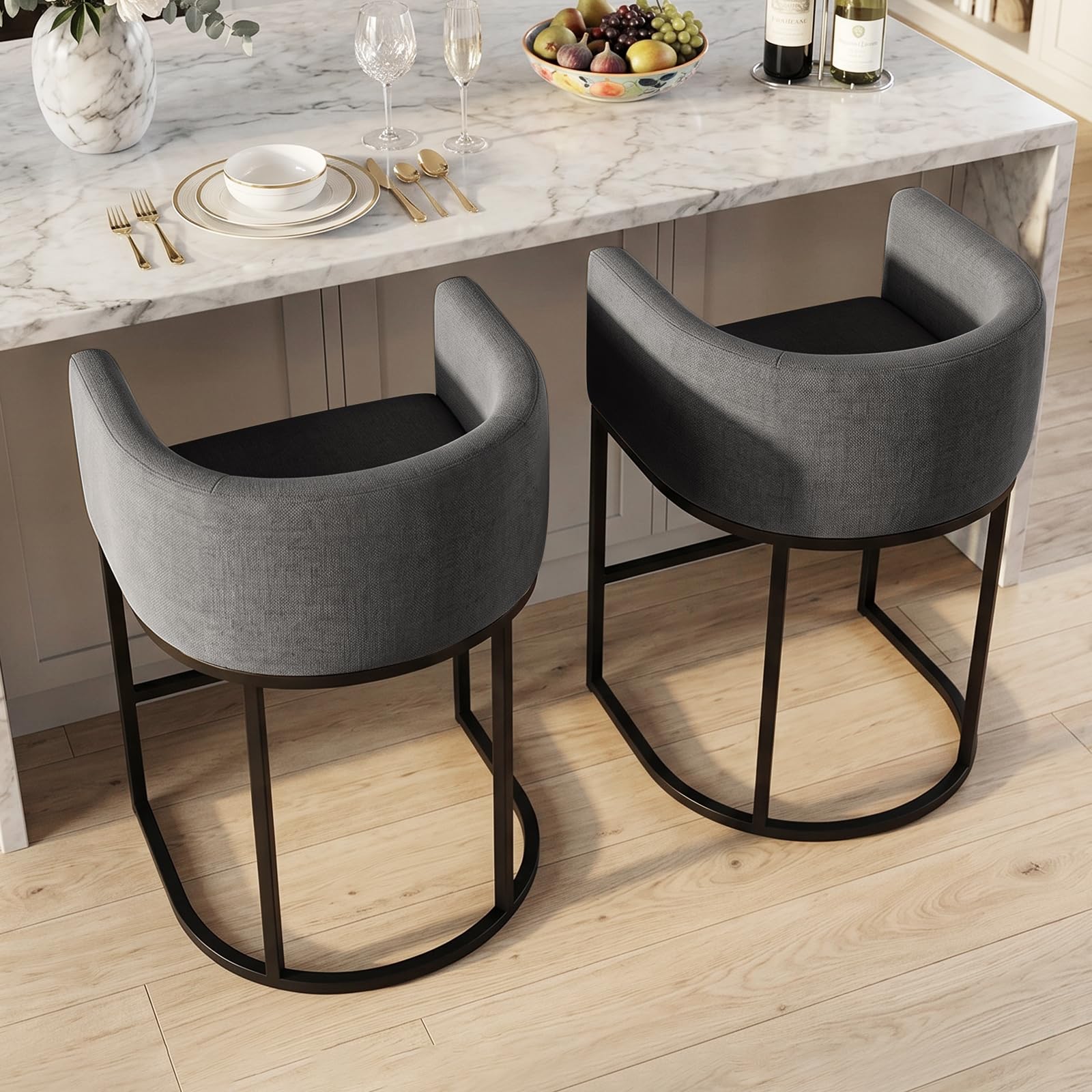 Barhocker 2er Set, 62 cm Leinen, Beige