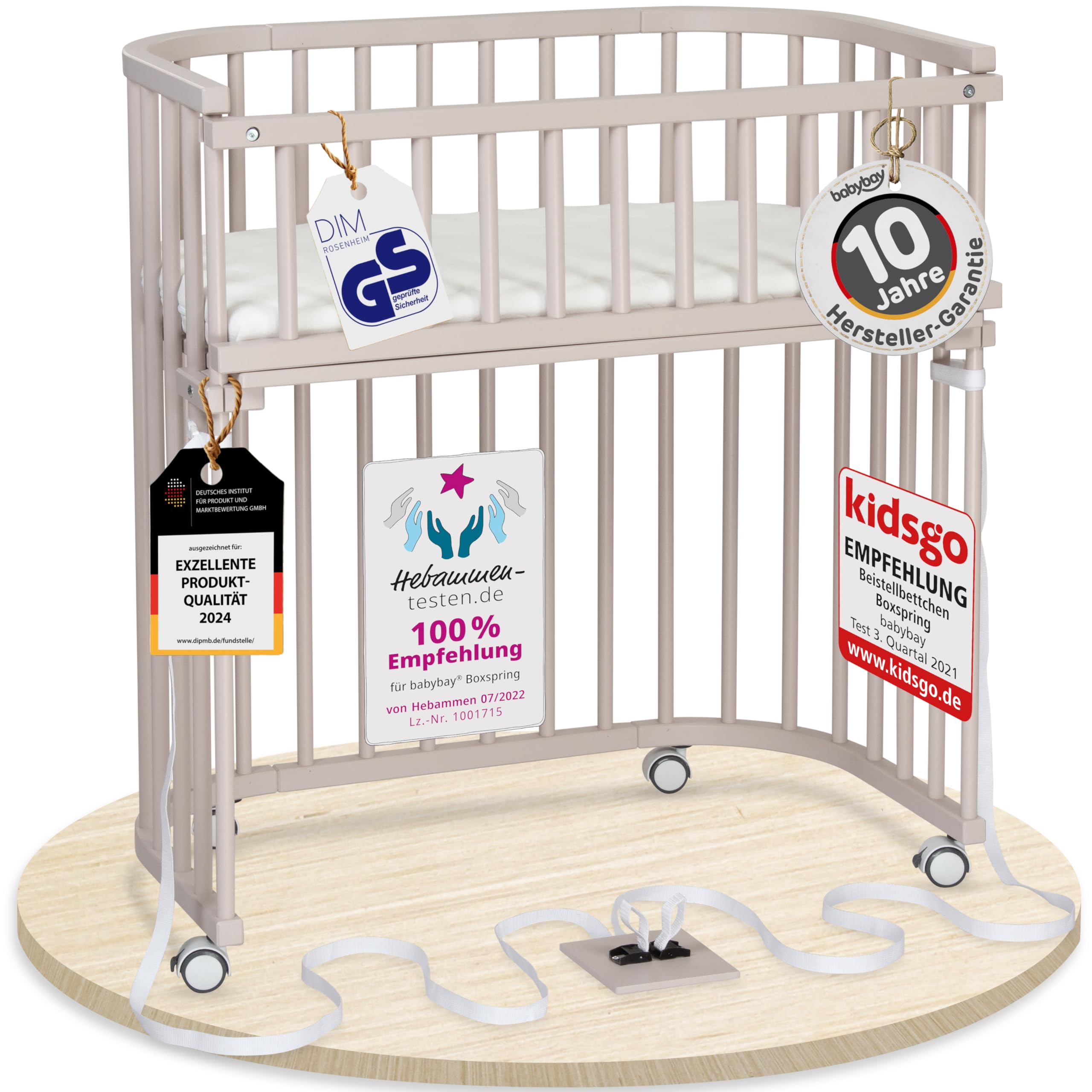 babybay Original Beistellbett aus massivem Buchenholz mit Matratze, höhenverstellbares Babybett für Neugeborene