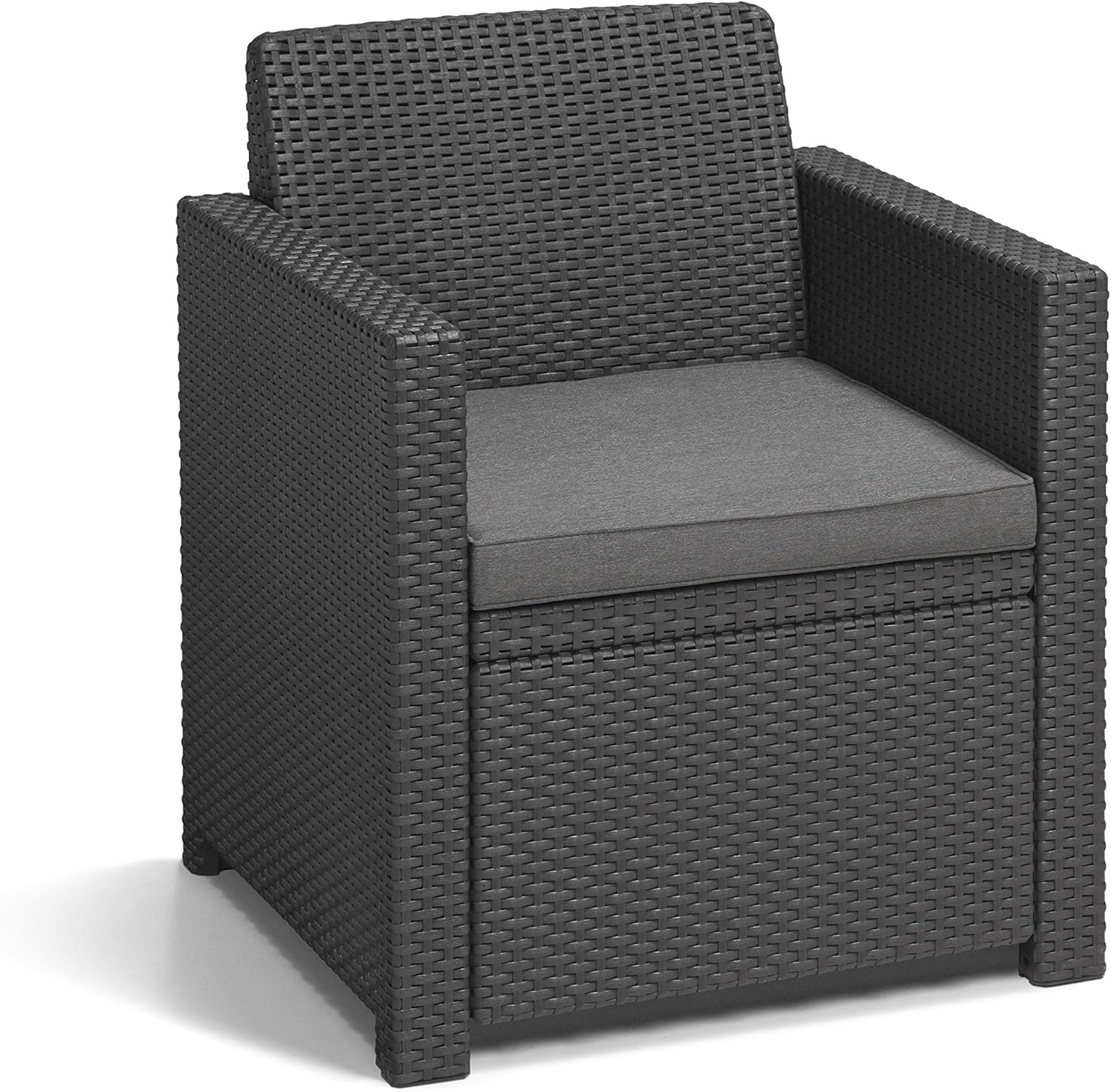 Keter Merano Gartenmöbel Set 4-teilig Grau mit Sitzkissen – Gartenlounge mit Sofa, 2 Sesseln & Tisch für Garten und Terrasse