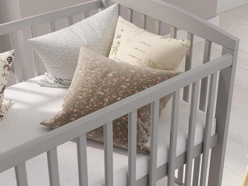 Love For Sleep Babybett 120x60 cm mit Matratze & Schublade, höhenverstellbares Kinderbett aus Kiefernholz, Grau