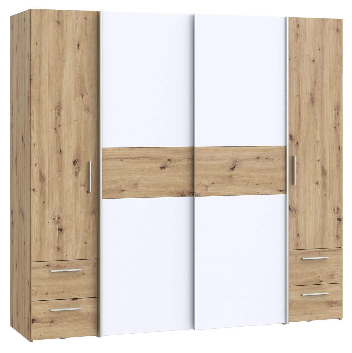 Forte Kalixtus Kleiderschrank 4-türig mit Schwebetüren – Moderner Schlafzimmerschrank mit Kleiderstangen & Einlegeböden