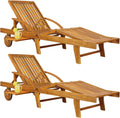 Casaria Sonnenliege 2er Set aus Akazienholz, Braun, klappbare Gartenliege mit Rädern & Ausziehtisch, 195 x 59 cm