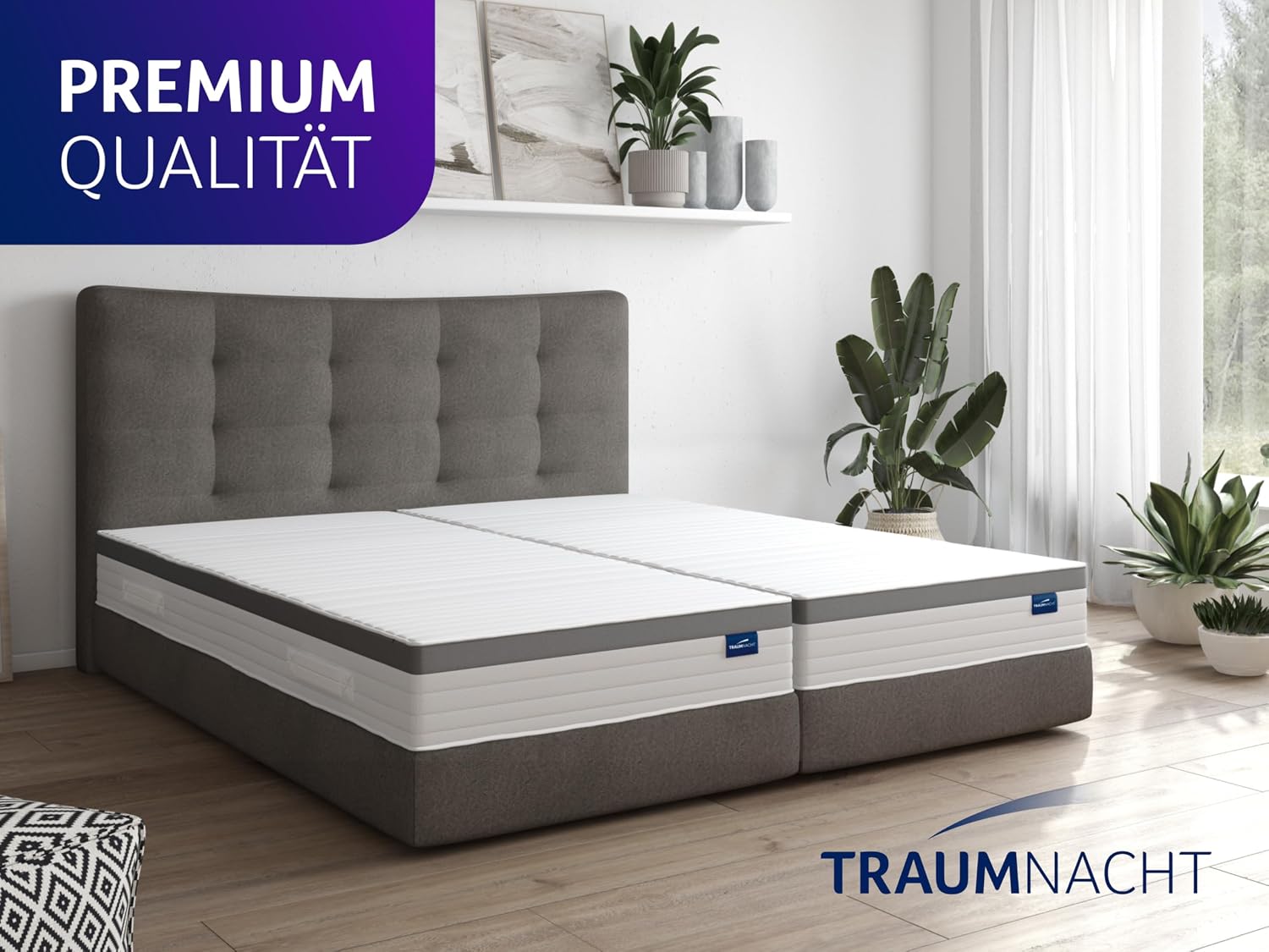 Traumnacht Exklusiv 7-Zonen 1.000er Tonnentaschenfederkernmatratze, 23 cm Premiumhöhe, Öko-Tex zertifiziert, Härtegrad 4 (H4), 100 x 200 cm