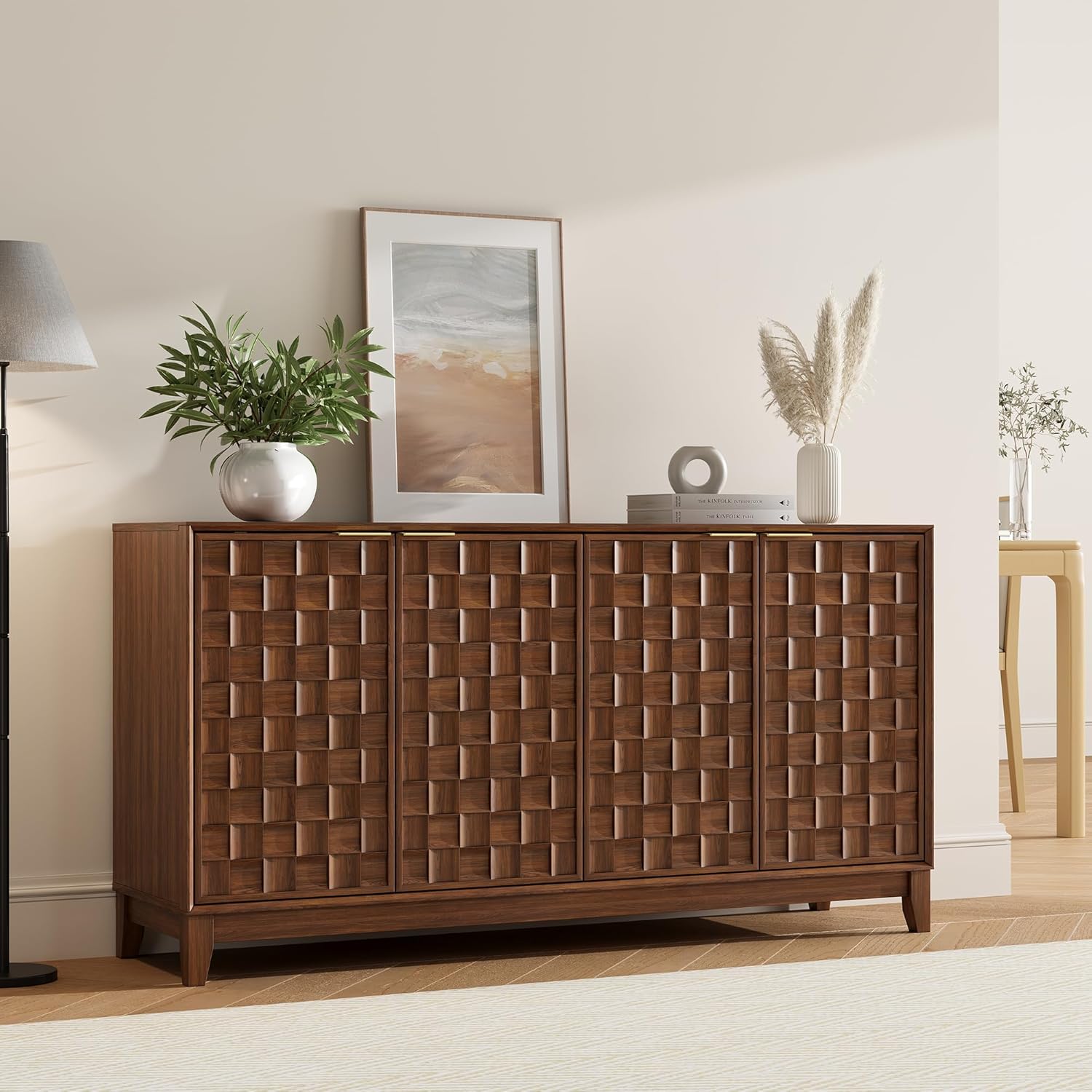COLAMY Sideboard 150 cm Holz mit Stauraum – Modernes Sideboard für Wohnzimmer, Küchenschrank mit verstellbaren Einlegeböden, Buffet Schrank mit 3D
