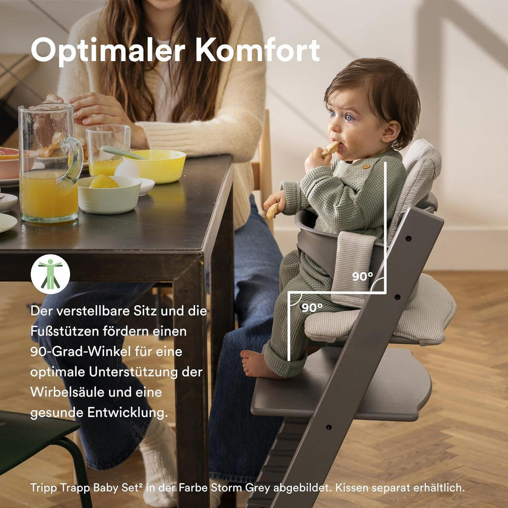 Stokke Tripp Trapp Hochstuhl Weiß mit Baby Set2, mitwachsender Kinderhochstuhl aus Buchenholz, verstellbar