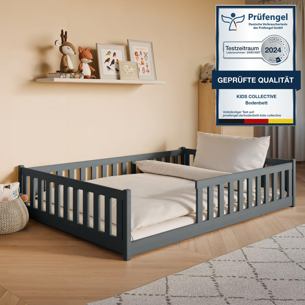 Kids Collective Kinderbett Bodenbett 120x200 cm Bett mit Rausfallschutz & Lattenrost Montessori Bett Bed Gitterbett Kinder Jugendbett Einzelbett |