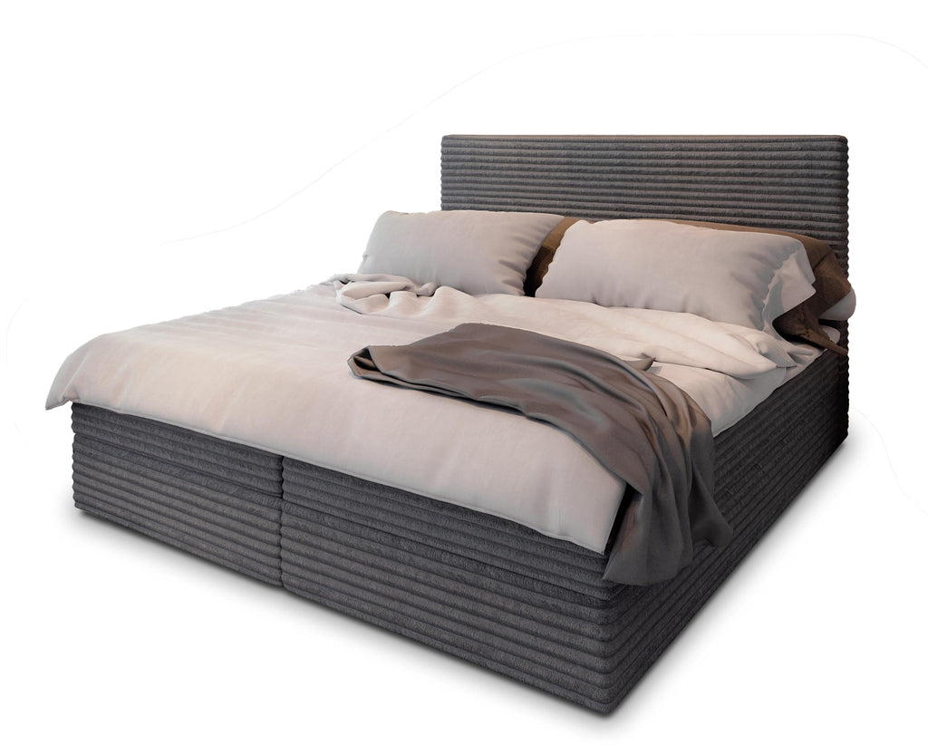 Masseno Boxspringbett PISA Creme mit Matratze & Topper, Polsterbett mit Bettkasten und gepolstertem Kopfteil