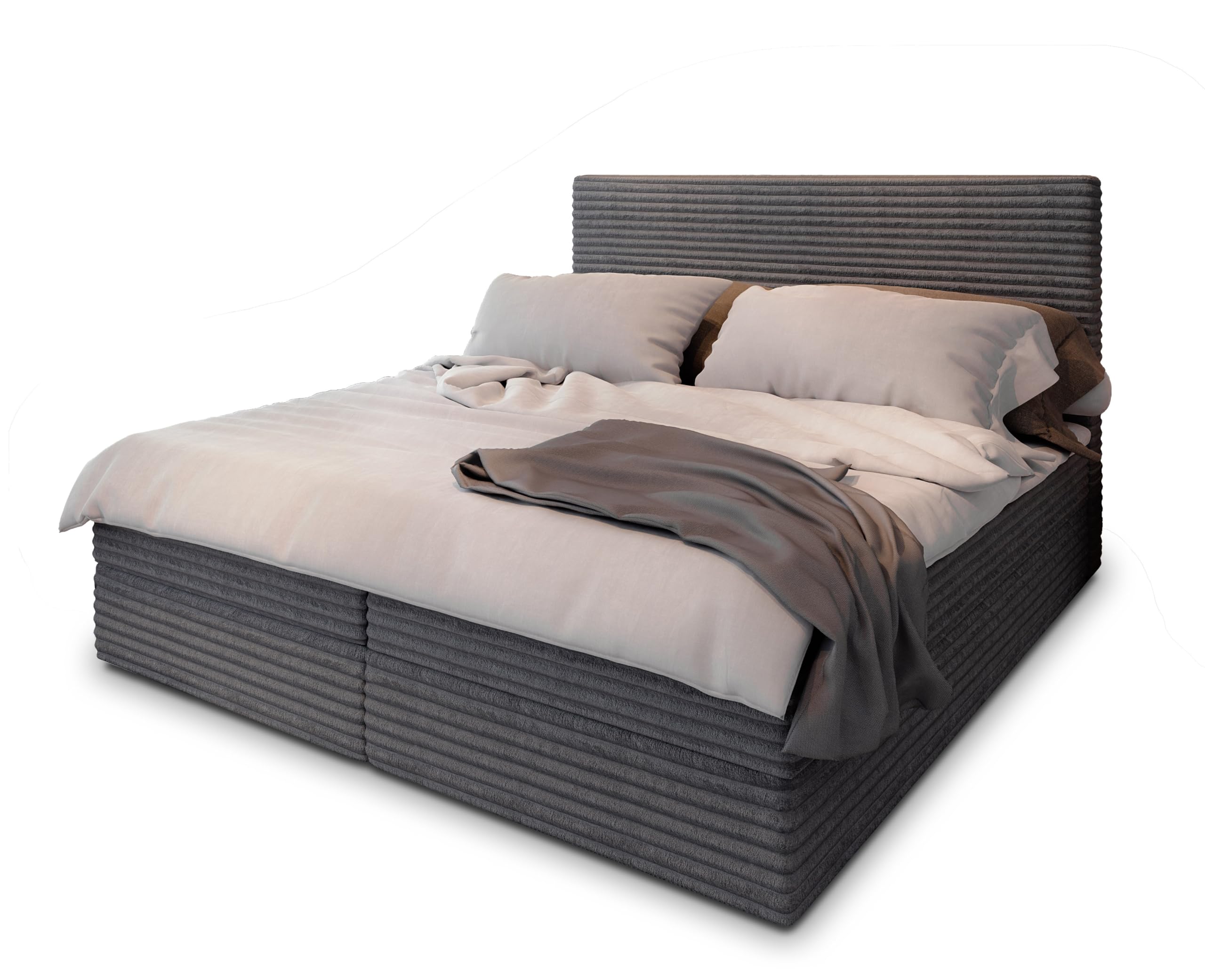 Masseno Boxspringbett PISA Creme mit Matratze & Topper, Polsterbett mit Bettkasten und gepolstertem Kopfteil