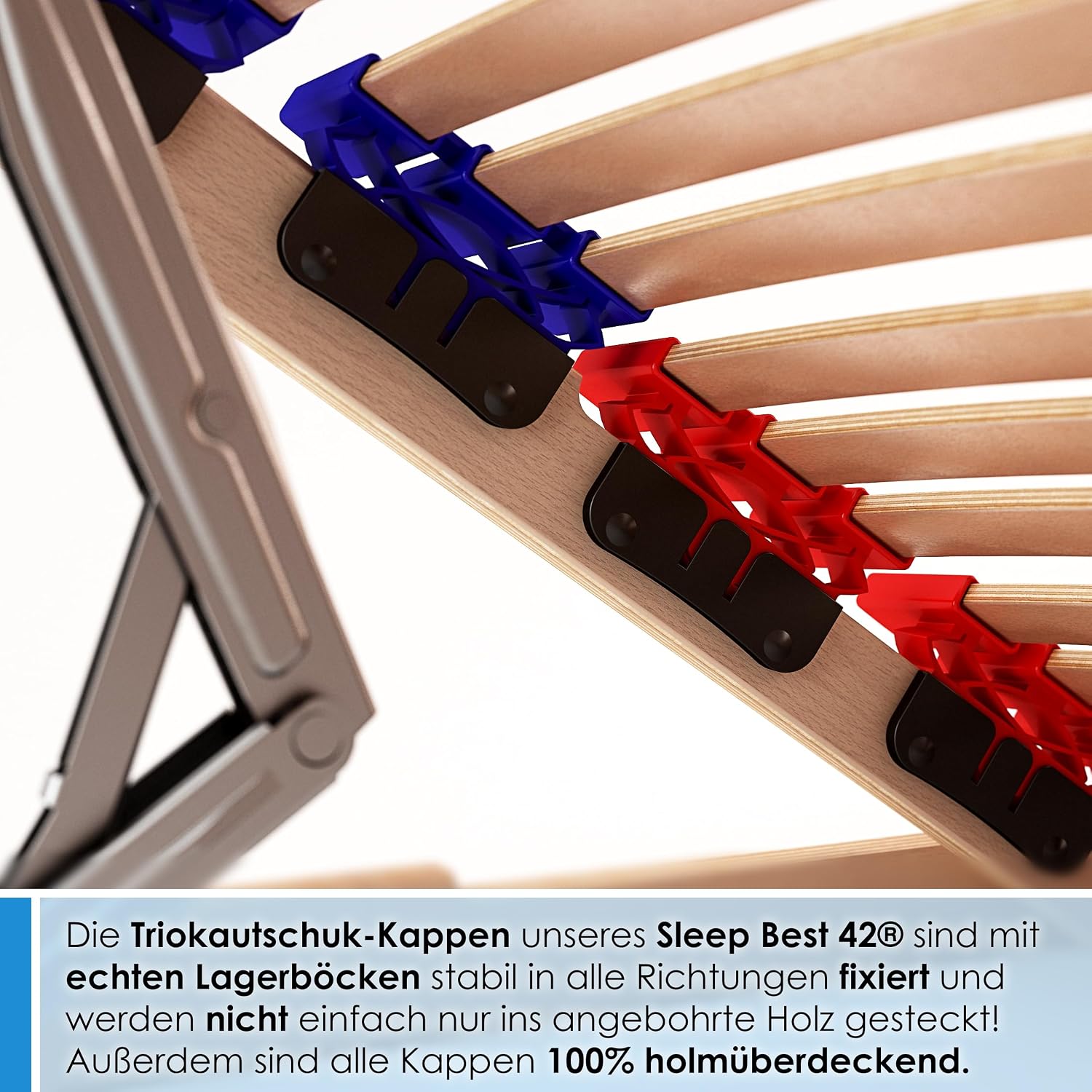 stabiler Lattenrost 100% BUCHE Lattenrahmen - Kopfteil verstellbar - SCHULTERFRÄSUNG, 7 Zonen, 42 Federleisten, Härte-Regulierung, Mittelgurt - SLEEP