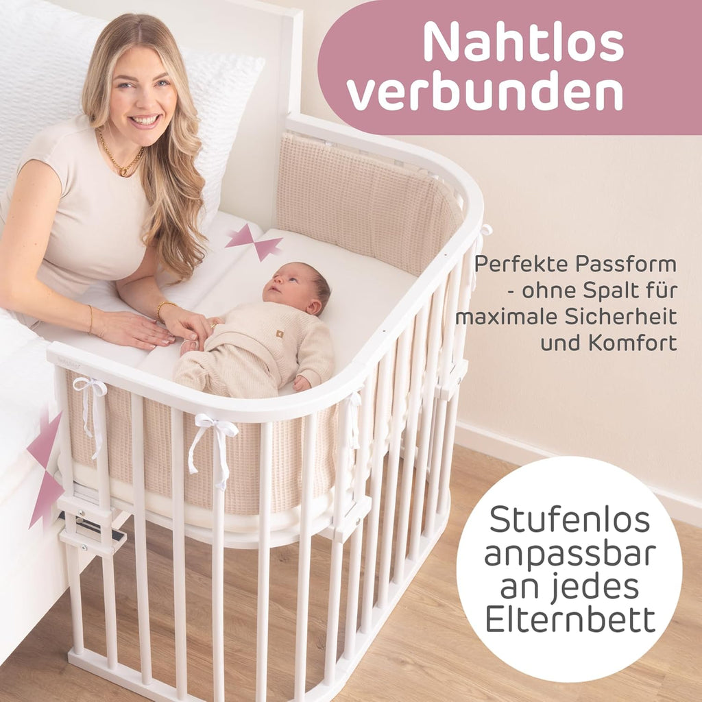 babybay Original Beistellbett aus massivem Buchenholz mit Matratze, höhenverstellbares Babybett für Neugeborene