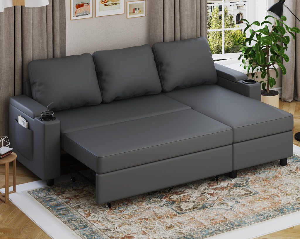 Devoko Ecksofa L-Form mit Schlaffunktion & Bettkasten, 3-Sitzer Schlafsofa aus Velours für Wohnzimmer & Gästezimmer