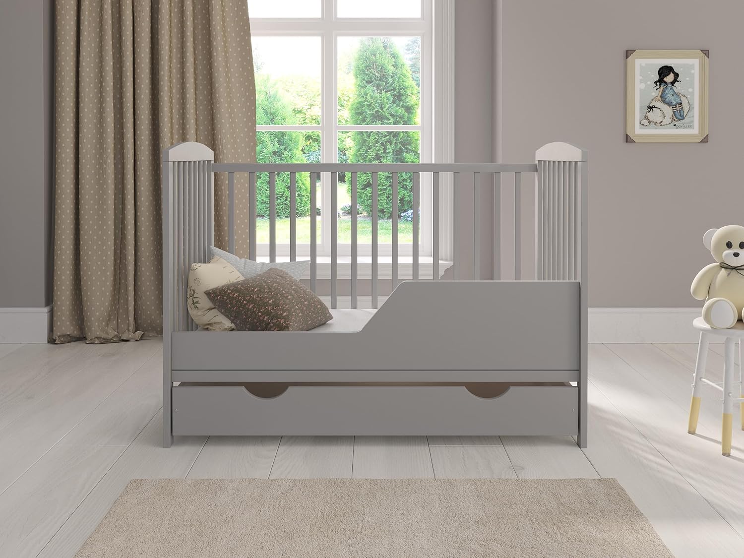 Love For Sleep Babybett 120x60 cm mit Matratze & Schublade, höhenverstellbares Kinderbett aus Kiefernholz, Grau