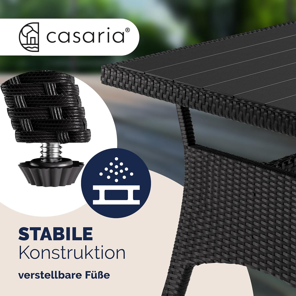 Casaria Polyrattan Ecklounge Set Schwarz für 9 Personen – Gartenmöbel Set mit WPC Tisch, Sessel & 2 Hockern