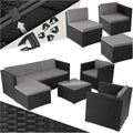 tectake Gartenmöbel Set Poly Rattan mit Sofa, Sesseln, Hocker & Tisch, modulare Gartenlounge wetterfest für Garten, Terrasse & Balkon