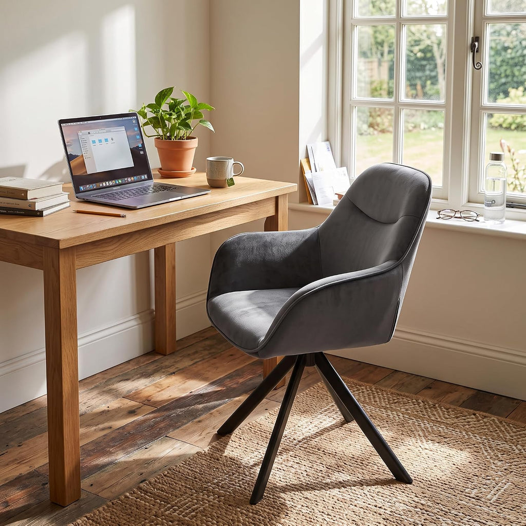 6er Set Esszimmerstühle Drehbar mit Armlehne, 360° Drehstuhl Polsterstuhl Samt Modern Küchenstuhl mit Metallbeine für Esszimmer, Wohnzimmer, Büro