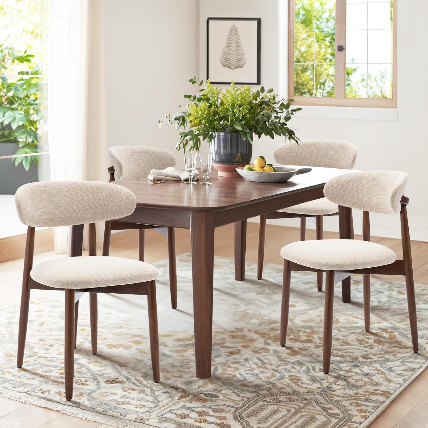 COLAMY Küchenstuhl Esszimmerstühle 4er Set, Moderne Polsterstuhl Essstühle mit Fester Rückenlehne, Stoff Esszimmerstühl mit Holzbein für Esszimmer