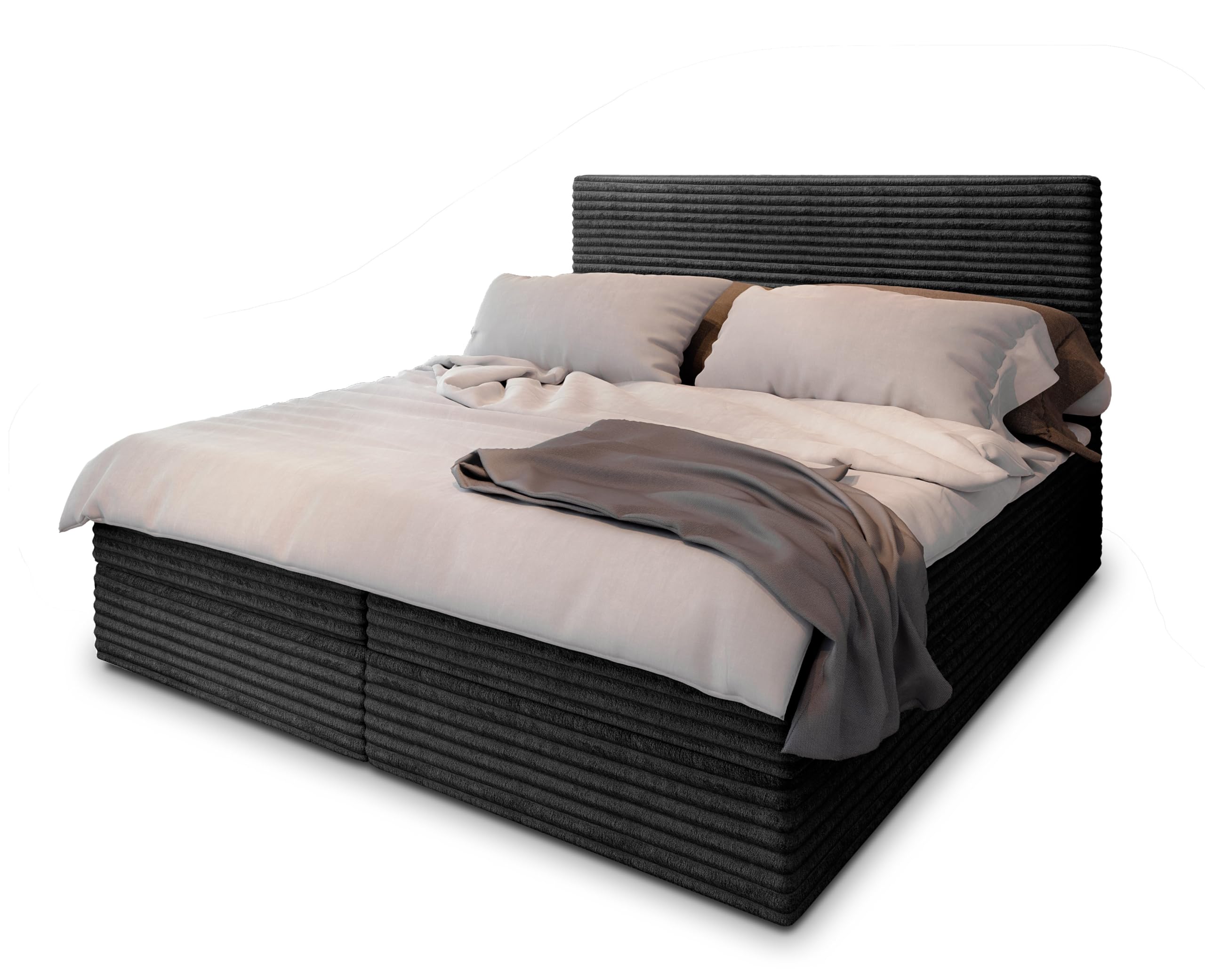 Masseno Boxspringbett PISA Creme mit Matratze & Topper, Polsterbett mit Bettkasten und gepolstertem Kopfteil